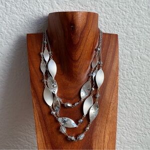 White House Black Market Triple Strand Silver Tone Necklace WHBM